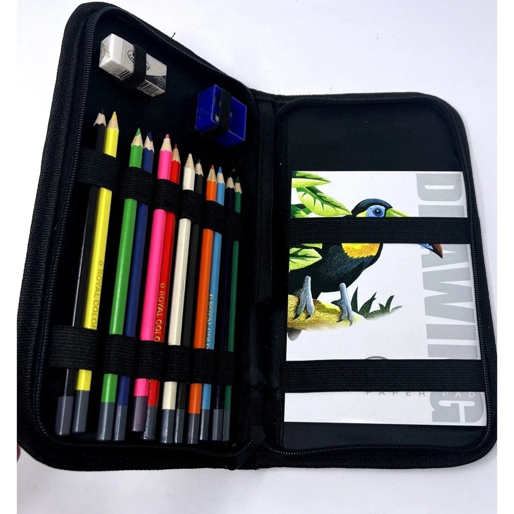 Royal & Langnickel Keep N Carry 12 Colored Pencil Drawing Set Case Black Zipped